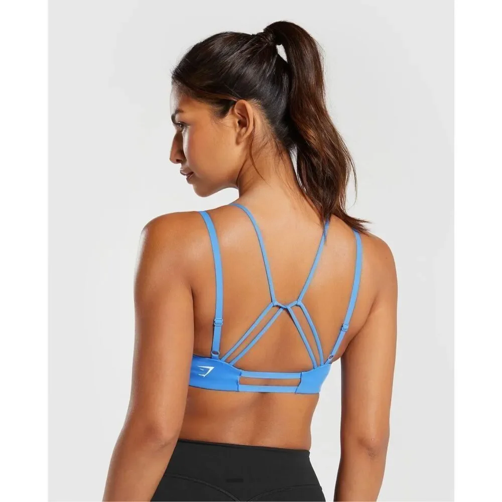 Gymshark Strappy Back Light Support Sports Bra Lats Blue Strappy Foam Cups Gym M - Picture 2 of 8